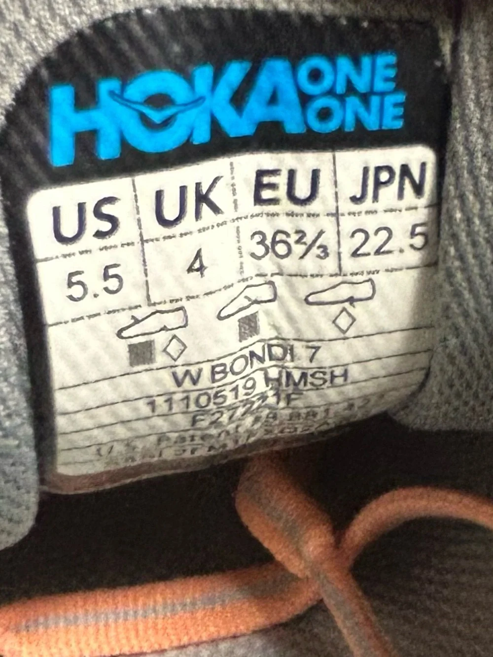 Hoka One One Bondi 7 Running Gray Harbor Mist Comfort Sneakers Size 5.5